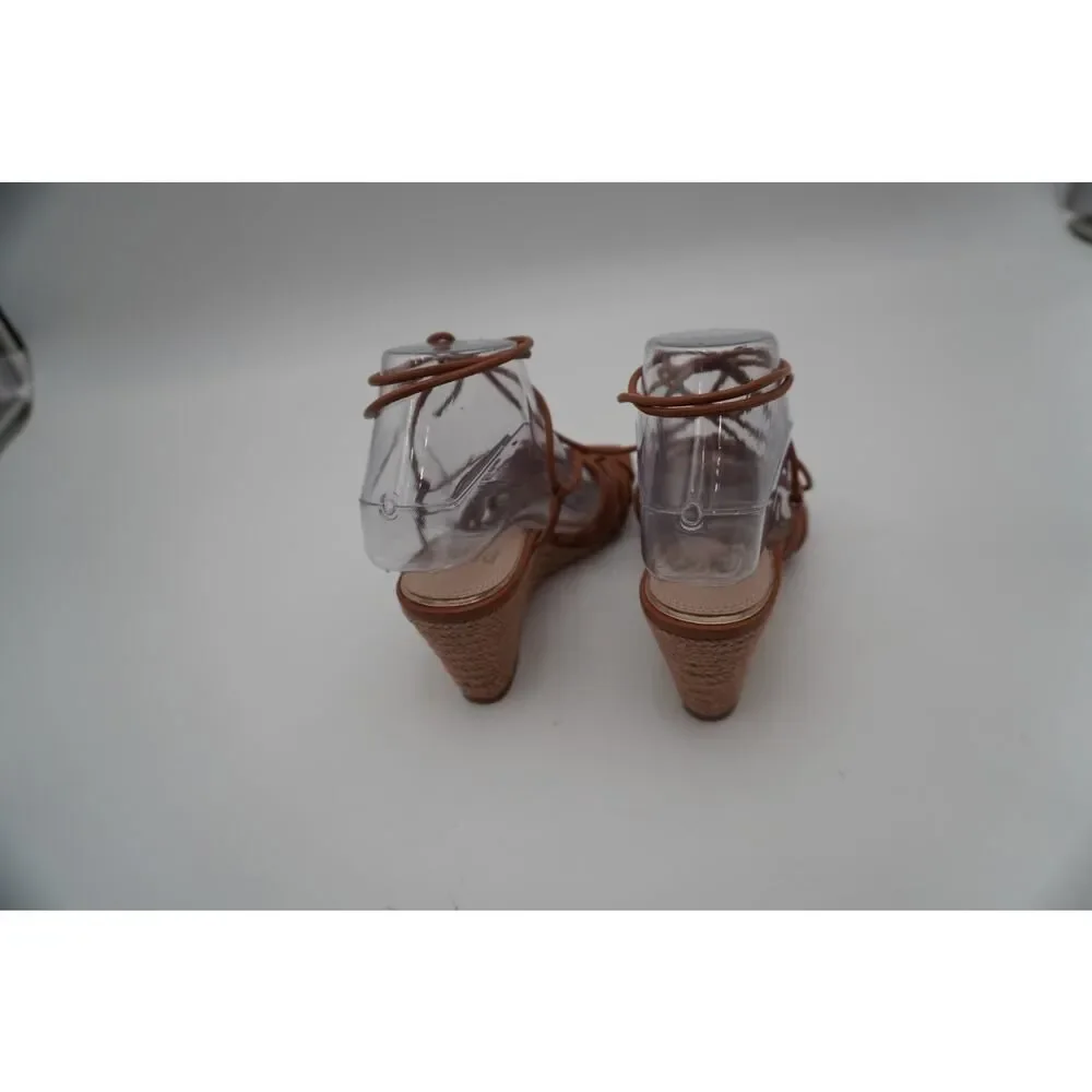 New Paige Sierra Wraparound Ankle Strap in Cognac with Jute Wedge/Chic/Sexy. Sz7